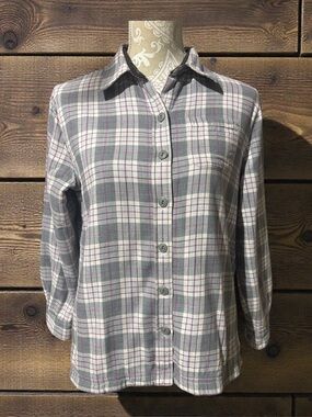 L.L. Bean Women’s XS Petite Grey/Purple/White Fleece Lined Plaid Jacket